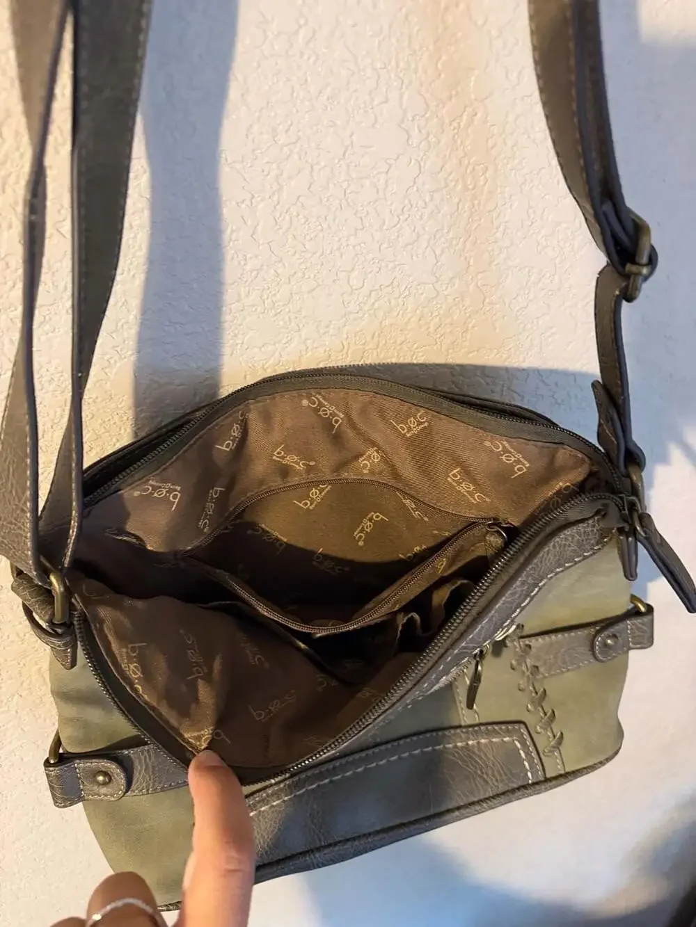 b.o.c. Born Concept Oakley Whipstitch Crossbody Organizer Bag in Olive Green